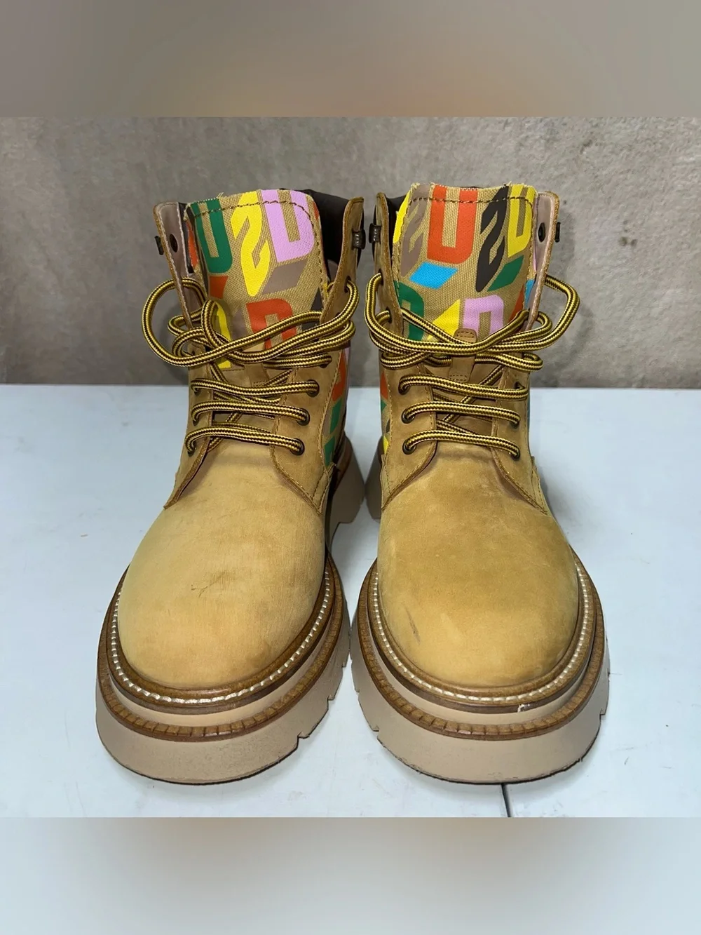Dsquared2 D2 Monogram Ankle Boots Mens Size EU 42 Beige Wheat Made In Italy